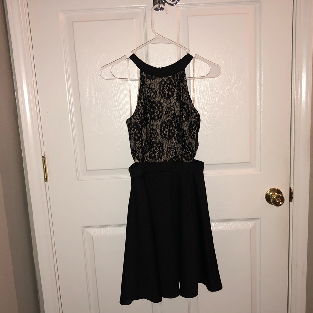 black lace formal halter dress